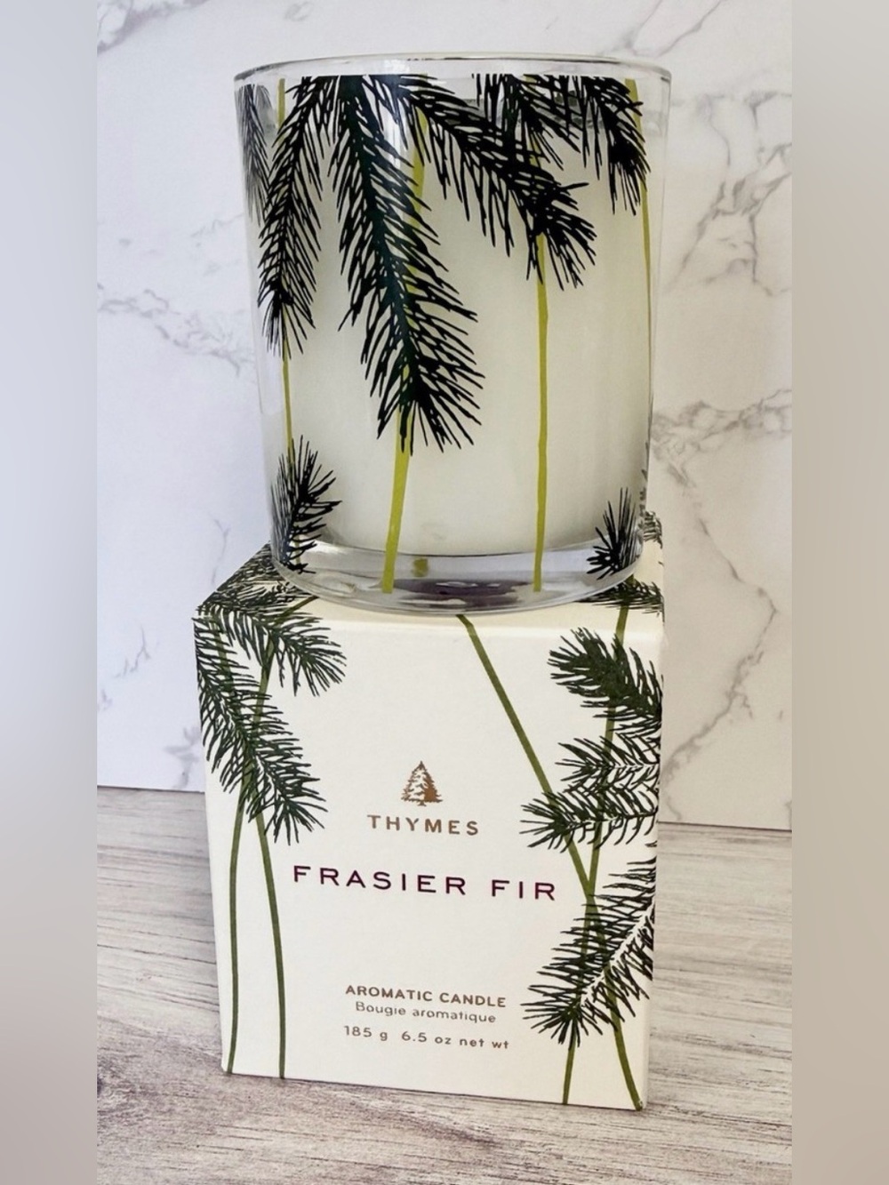 NEW THYMES Frasier Fir Pine Needle Aromatic Candle 6.5 Oz New With Box Holiday